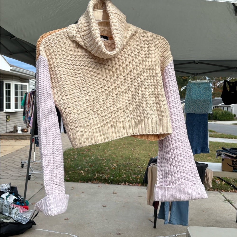 Forever 21 Cream and Pink Cowl Neck Sweater